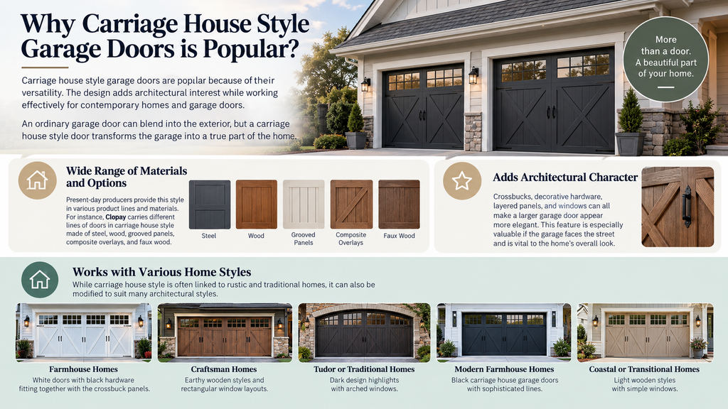 Carriage House Garage Doors: Timeless Charm for Modern Homes 1 Carriage house style garage doors add architectural character and versatile curb appeal to farmhouse, Craftsman, Tudor, modern farmhouse, coastal, and transitional homes.
